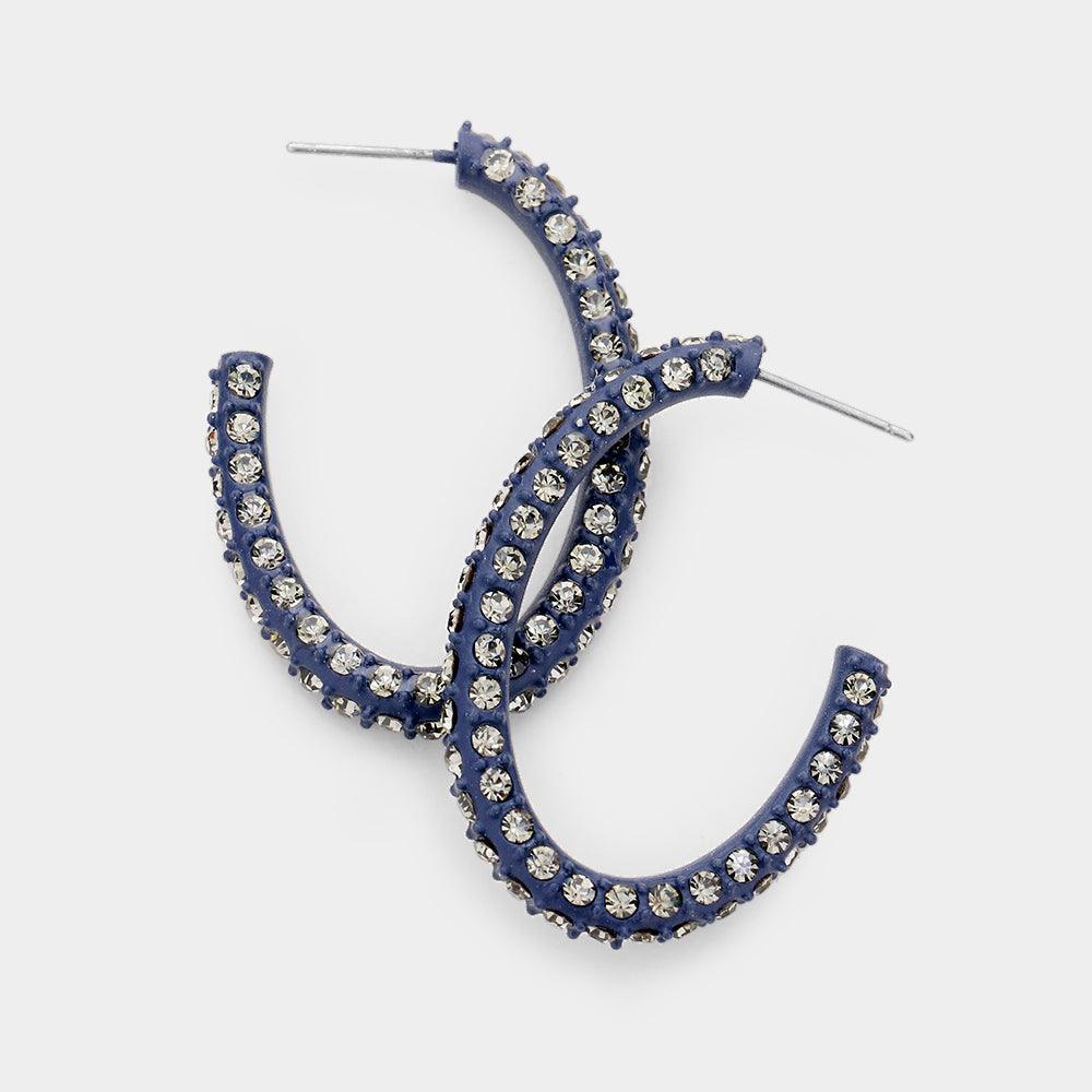 Black Resin Colorful Rhinestone Pave Hoop Earrings - Jewelry Store by Erik Rayo