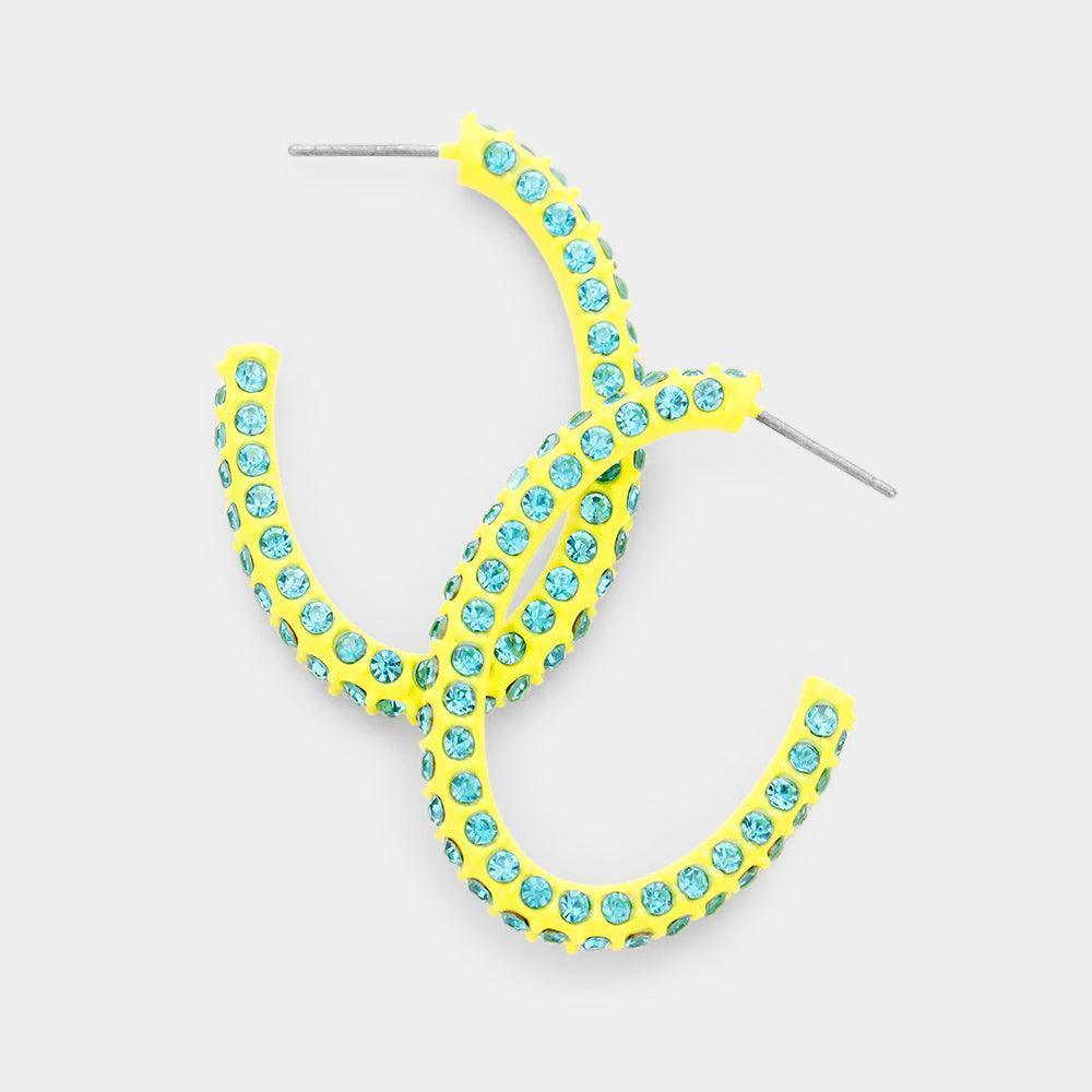 Aqua Resin Colorful Rhinestone Pave Hoop Earrings - Jewelry Store by Erik Rayo