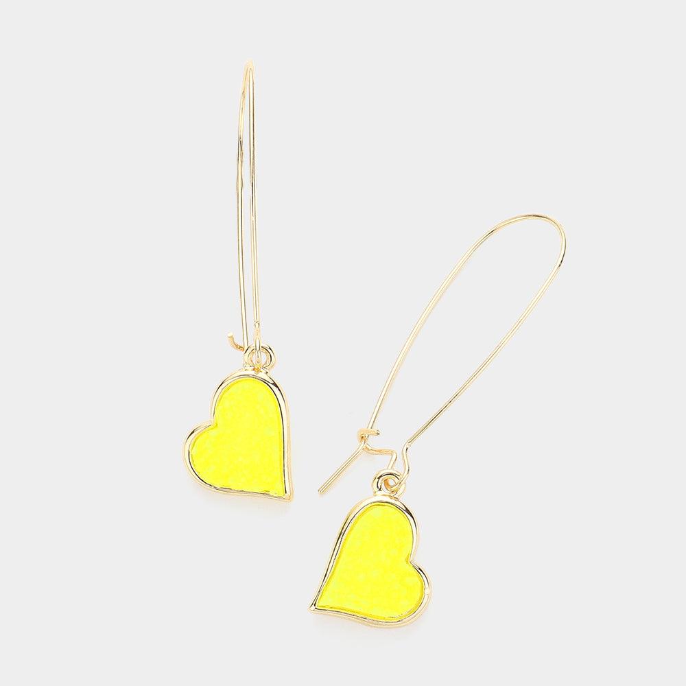 Yellow Druzy Heart Dangle Earrings