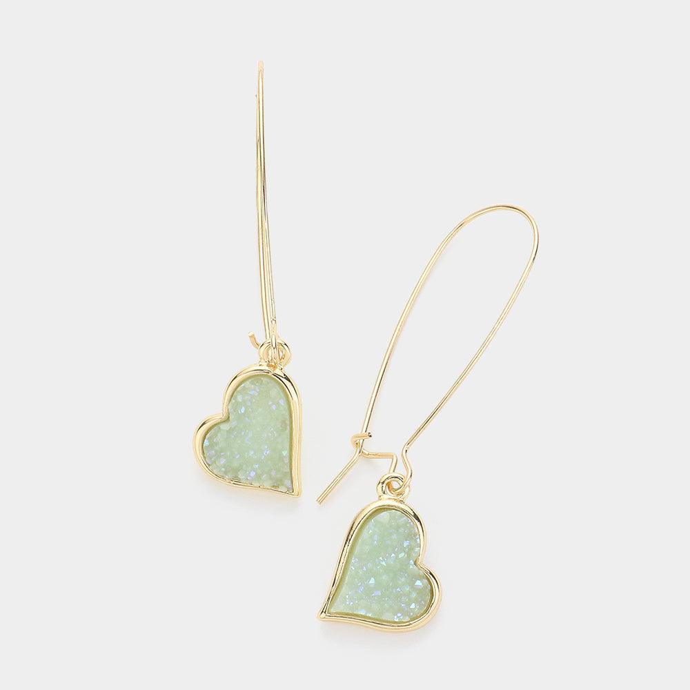 Blue Druzy Heart Dangle Earrings - Jewelry Store by Erik Rayo