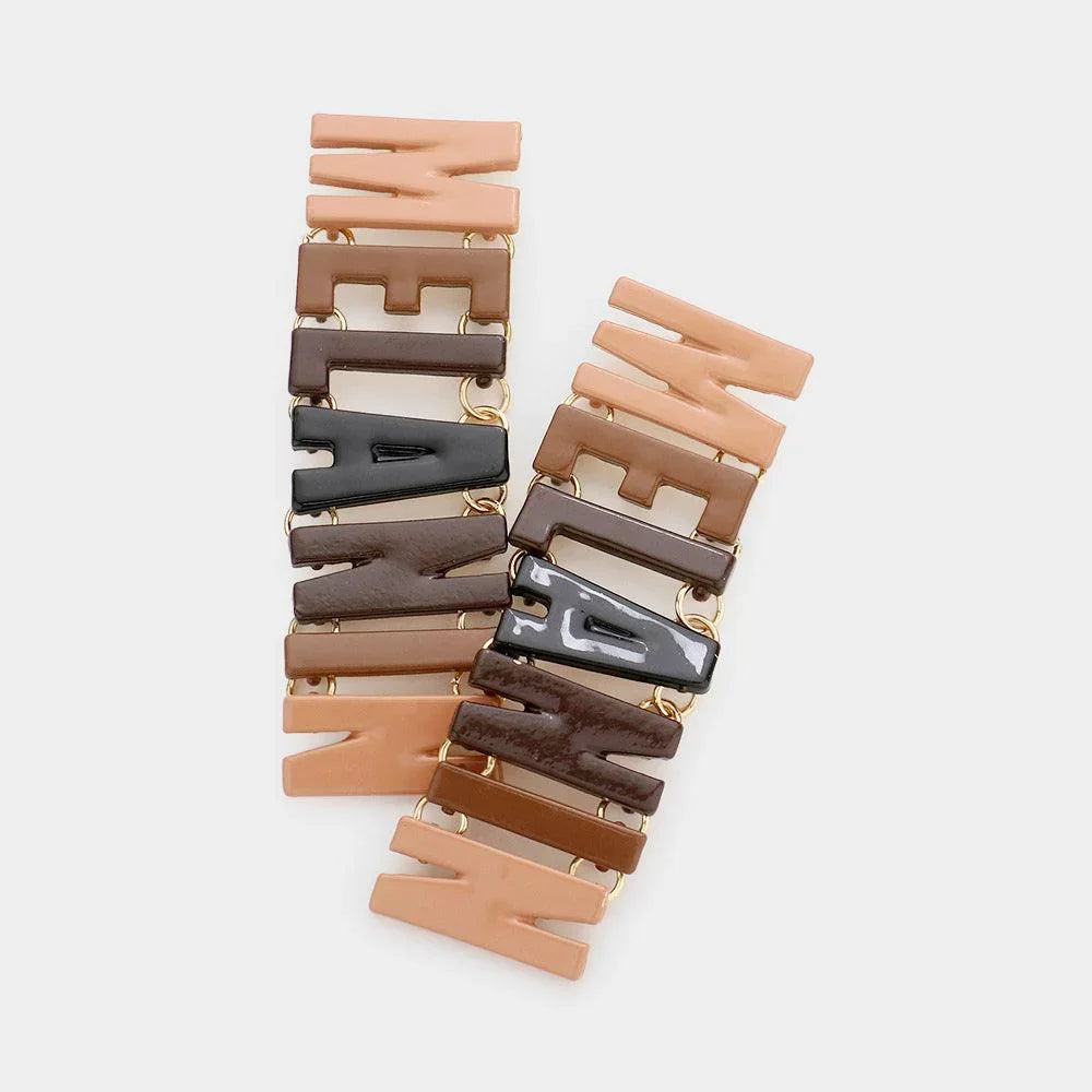 Brown Colored Metal Melanin Message Link Dangle Earrings - Jewelry Store by Erik Rayo