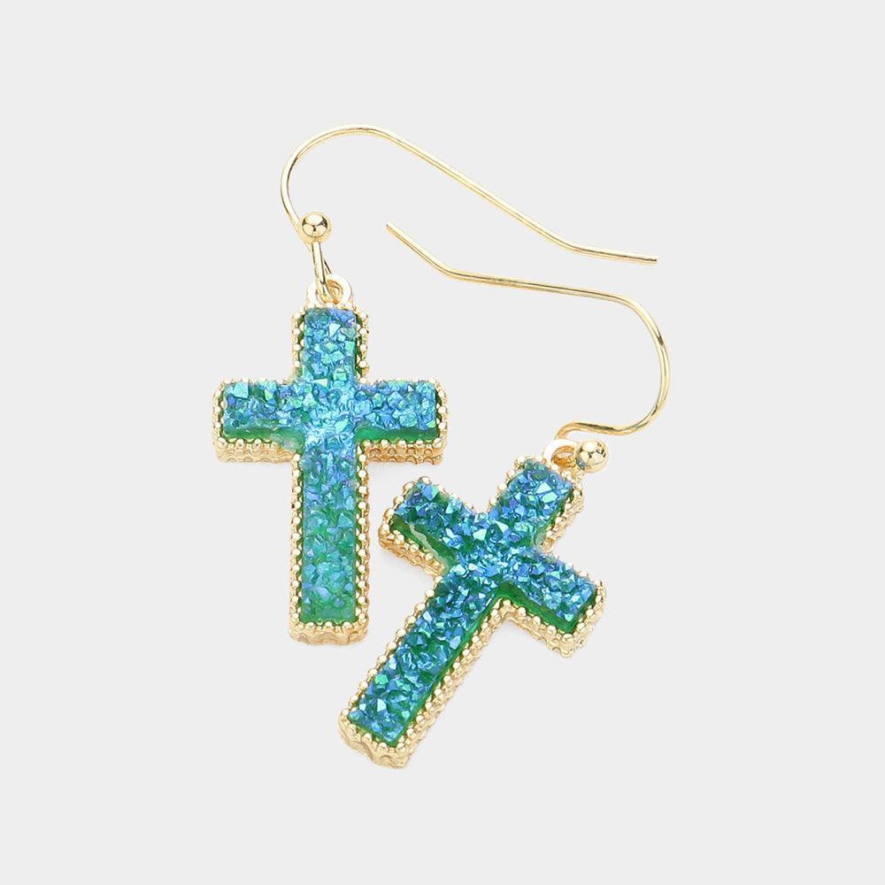 Cross Druzy Dangle Earrings - Jewelry Store by Erik Rayo