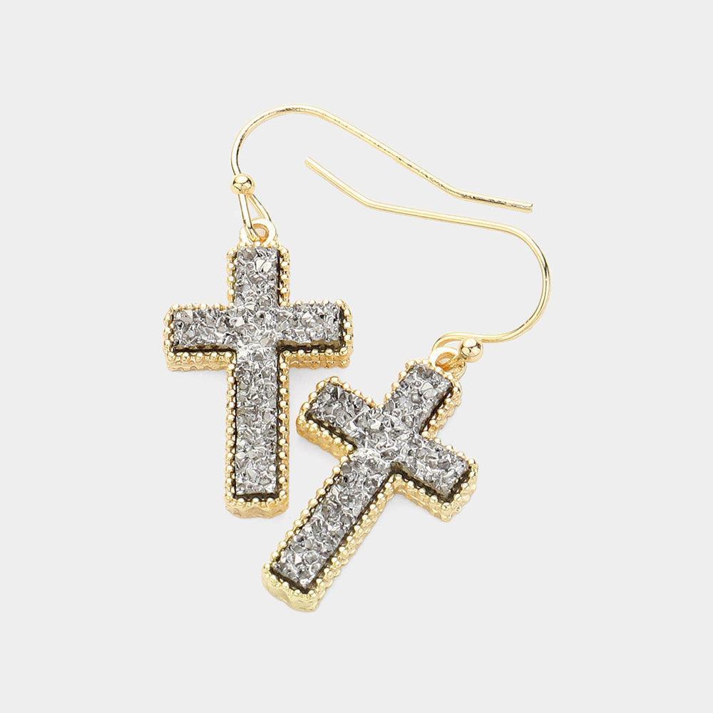 Cross Druzy Dangle Earrings - Jewelry Store by Erik Rayo