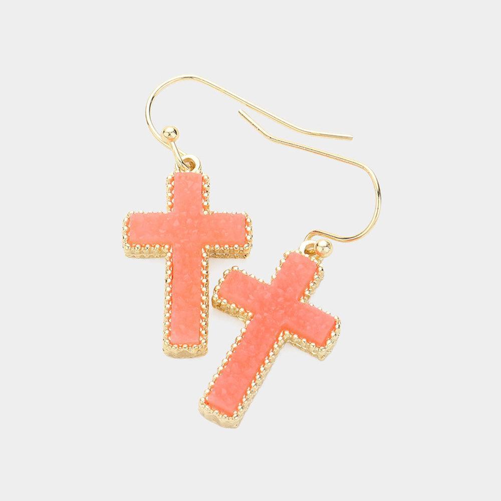 Cross Druzy Dangle Earrings - Jewelry Store by Erik Rayo