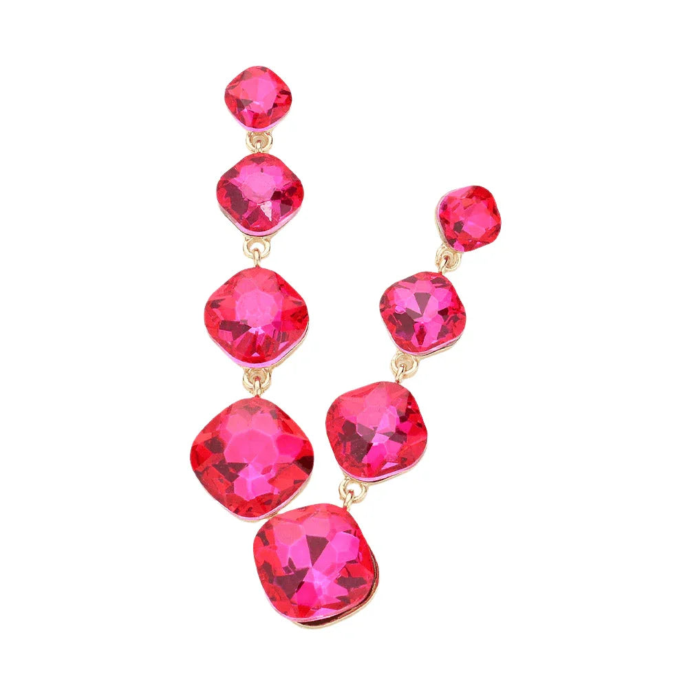 Red Round Stone Cluster Link Dropdown Evening Earrings - Jewelry Store by Erik Rayo