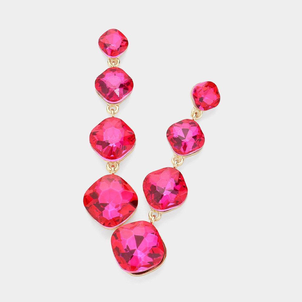 Red Round Stone Cluster Link Dropdown Evening Earrings - Jewelry Store by Erik Rayo