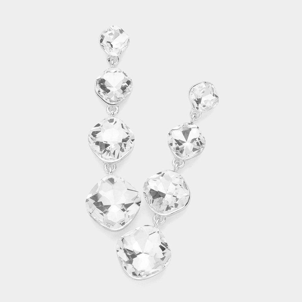 Silver Round Stone Cluster Link Dropdown Evening Earrings - Jewelry Store by Erik Rayo