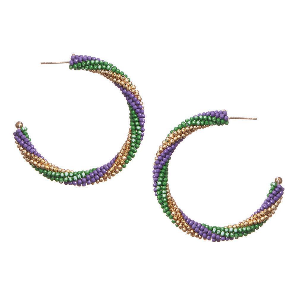 Mardi Gras Seed Beaded Hoop Earrings - Jewelry Store by Erik Rayo