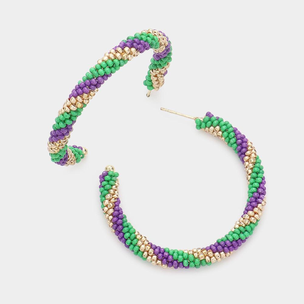 Mardi Gras Seed Beaded Hoop Earrings - Jewelry Store by Erik Rayo