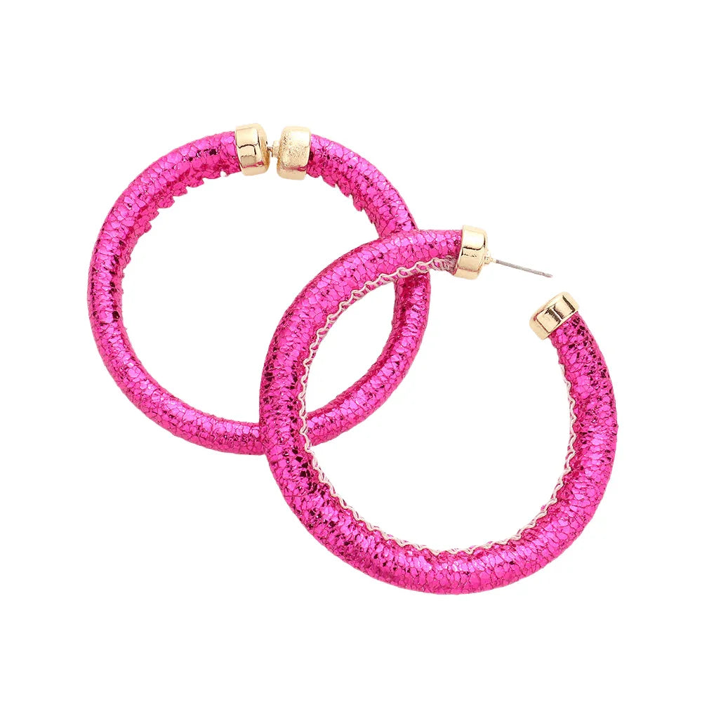 Fuchsia Colored Shiny Tube Hoop Earrings - Jewelry Store by Erik Rayo