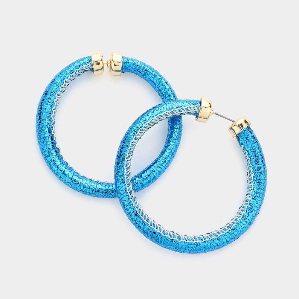 Blue Colored Shiny Tube Hoop Earrings - Jewelry Store by Erik Rayo
