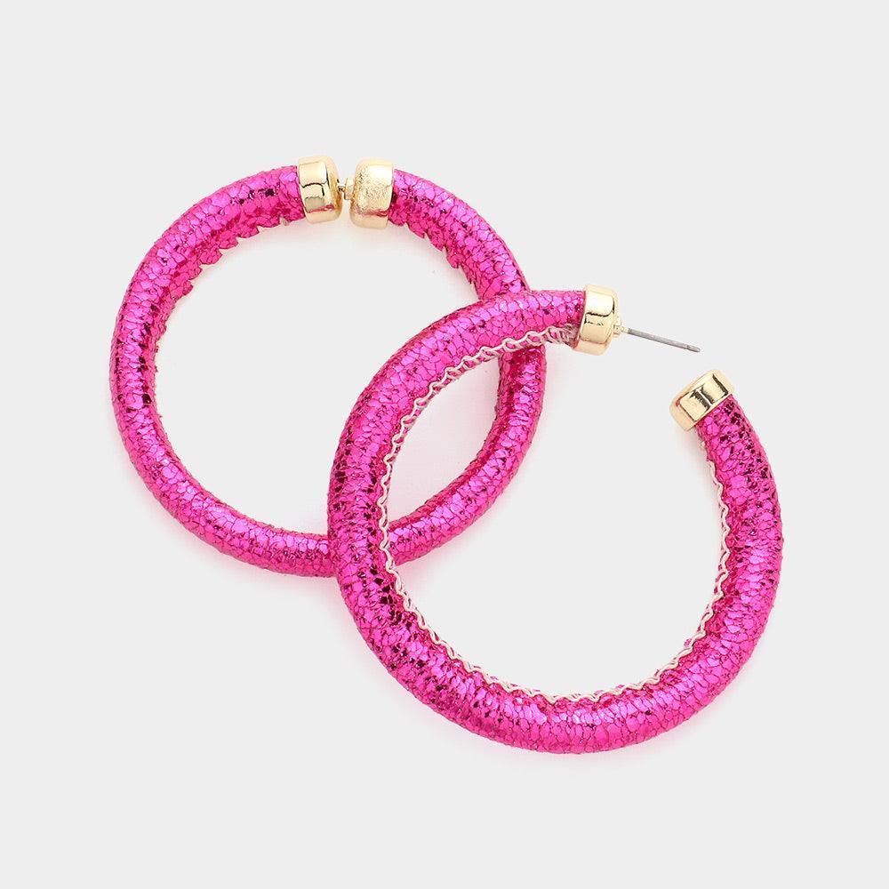 Fuchsia Colored Shiny Tube Hoop Earrings - Jewelry Store by Erik Rayo