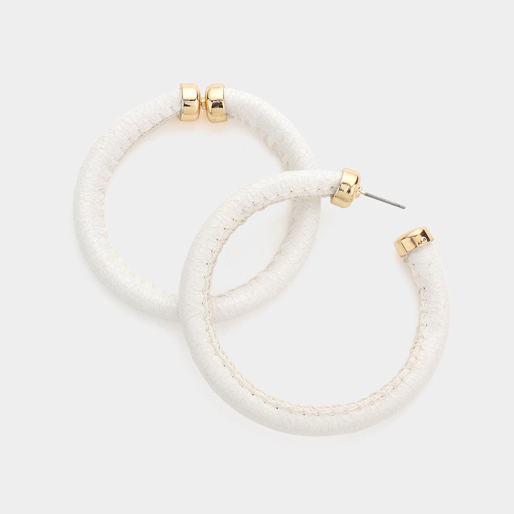 White Colored Shiny Tube Hoop Earrings