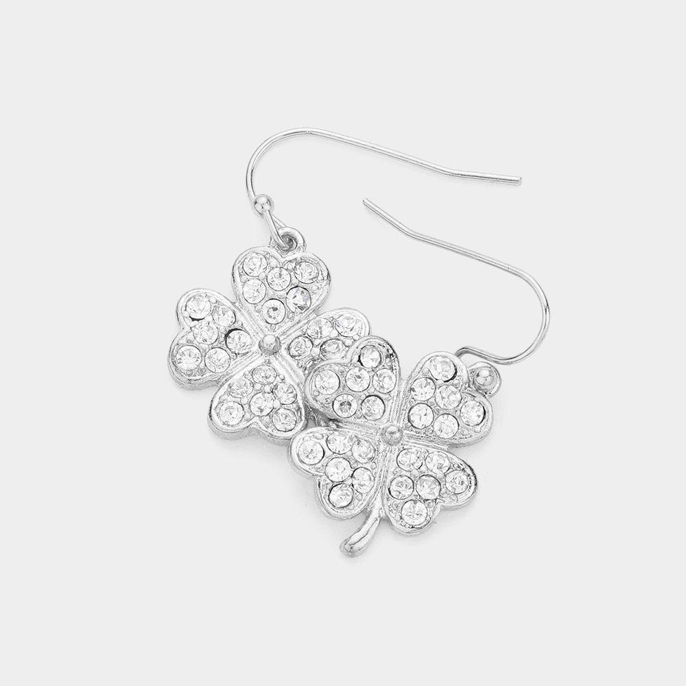 Crystal Stone Paved Clover Dangle Earrings - Jewelry Store by Erik Rayo