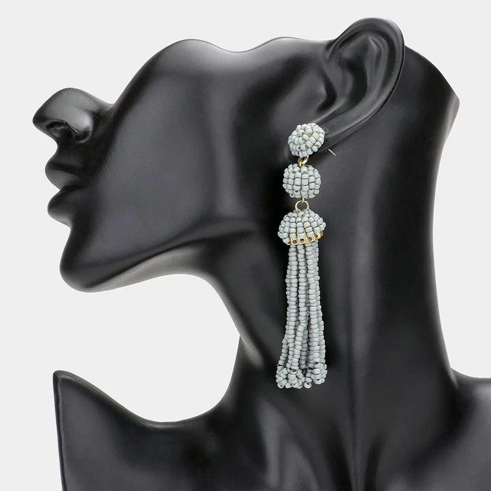 Beaded Ball Drop Tassel Earrings - Jewelry Store by Erik Rayo