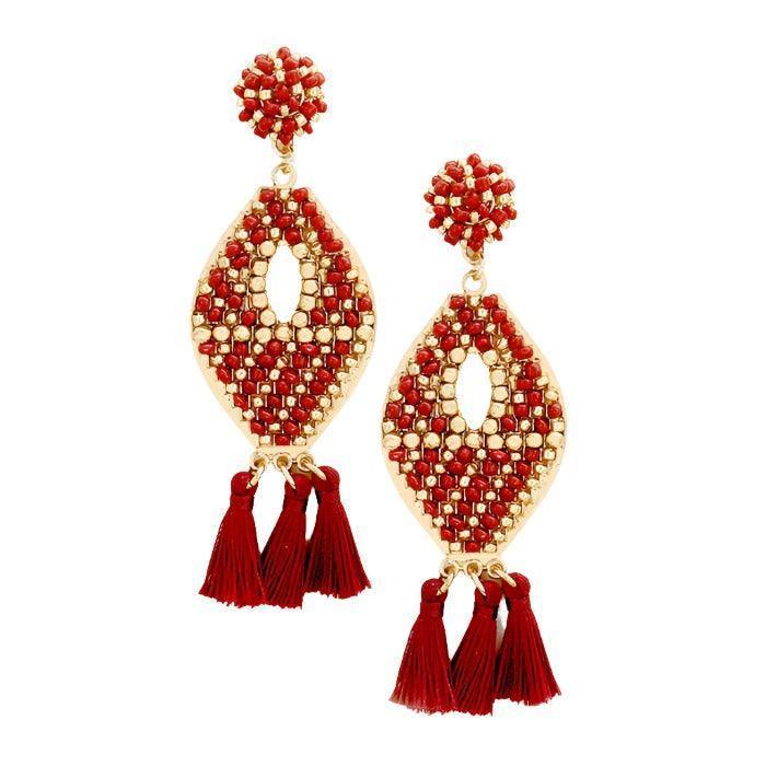 Gold Embellished Bead Drop Triple Tassel Earrings - Jewelry Store by Erik Rayo