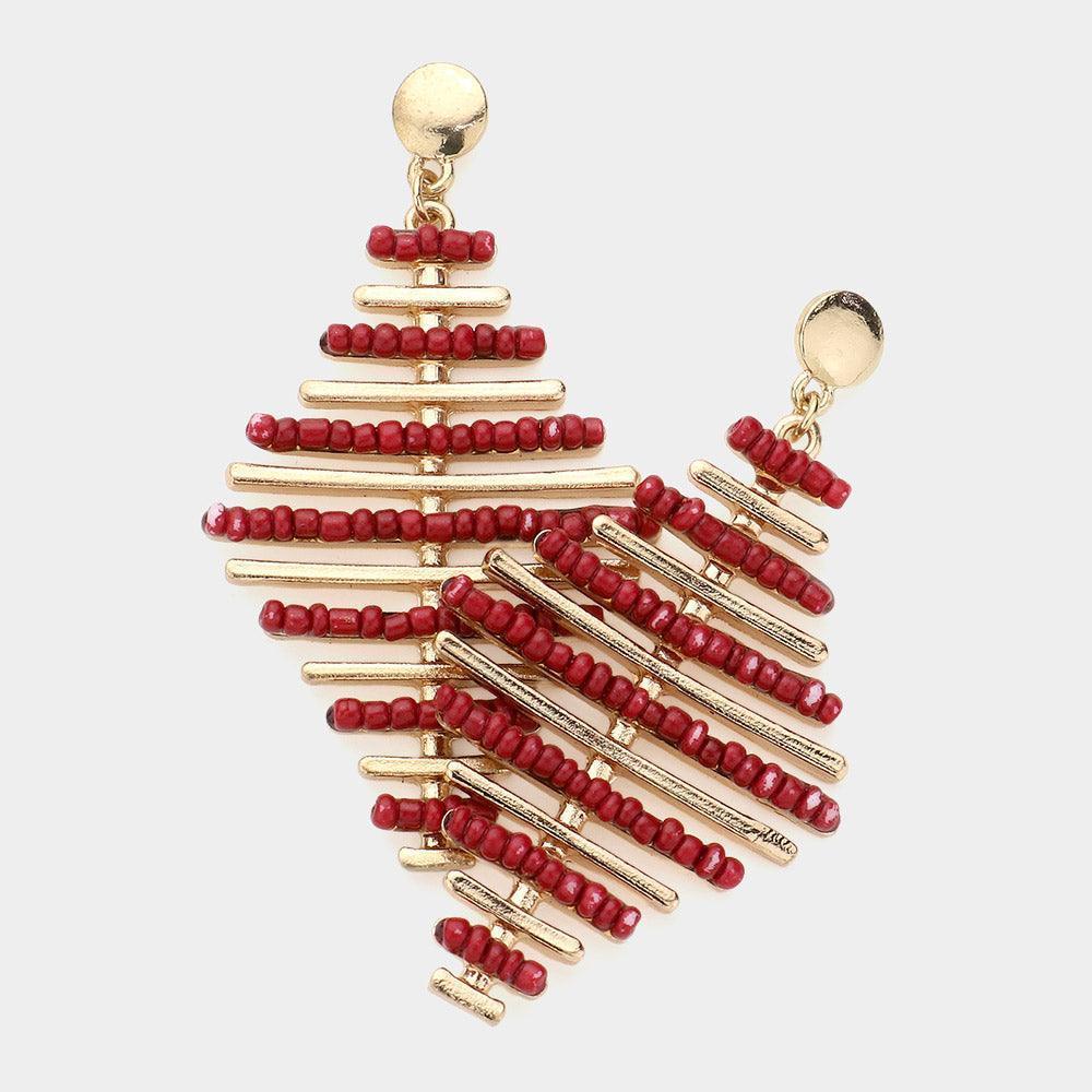 Burgundy Geometric Bead Accented Earrings - Jewelry Store by Erik Rayo