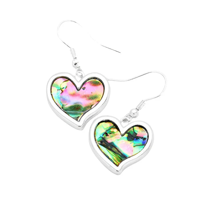 Silver Abalone Heart Dangle Earrings - Jewelry Store by Erik Rayo
