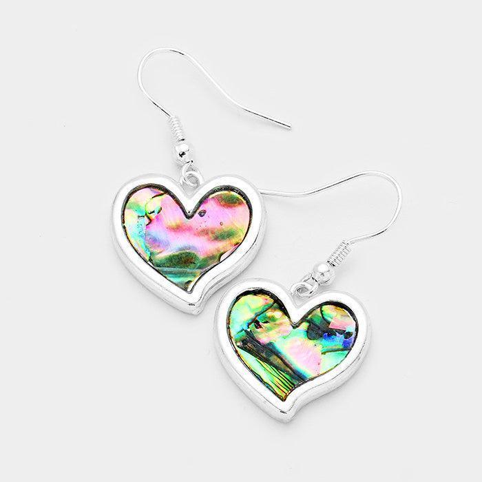 Silver Abalone Heart Dangle Earrings - Jewelry Store by Erik Rayo