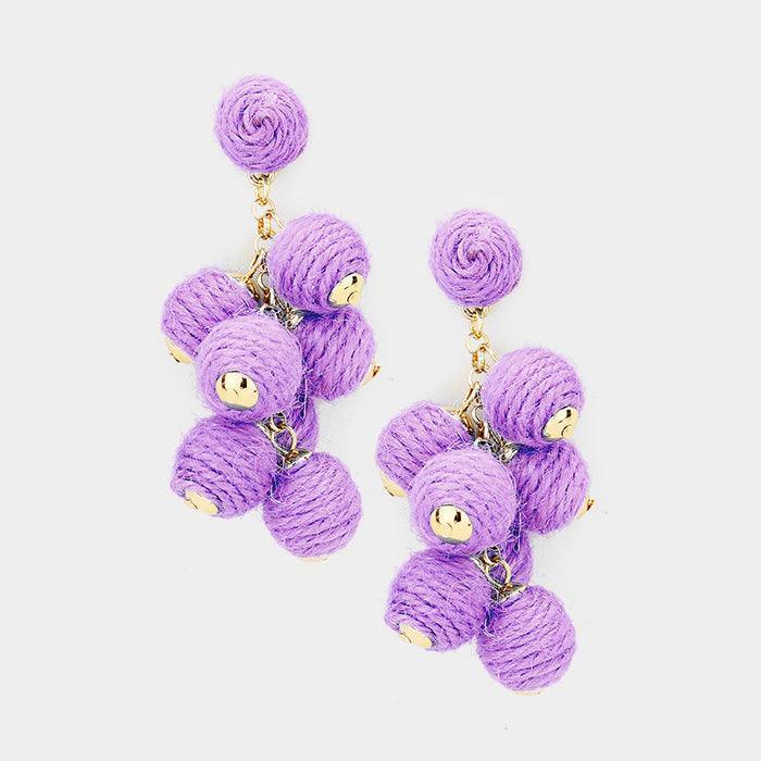 Lavender Thread Ball Cluster Vine Dangle Earrings - Jewelry Store by Erik Rayo