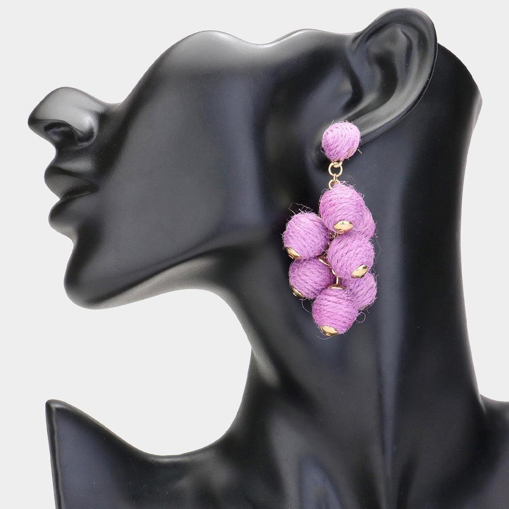 Lavender Thread Ball Cluster Vine Dangle Earrings - Jewelry Store by Erik Rayo