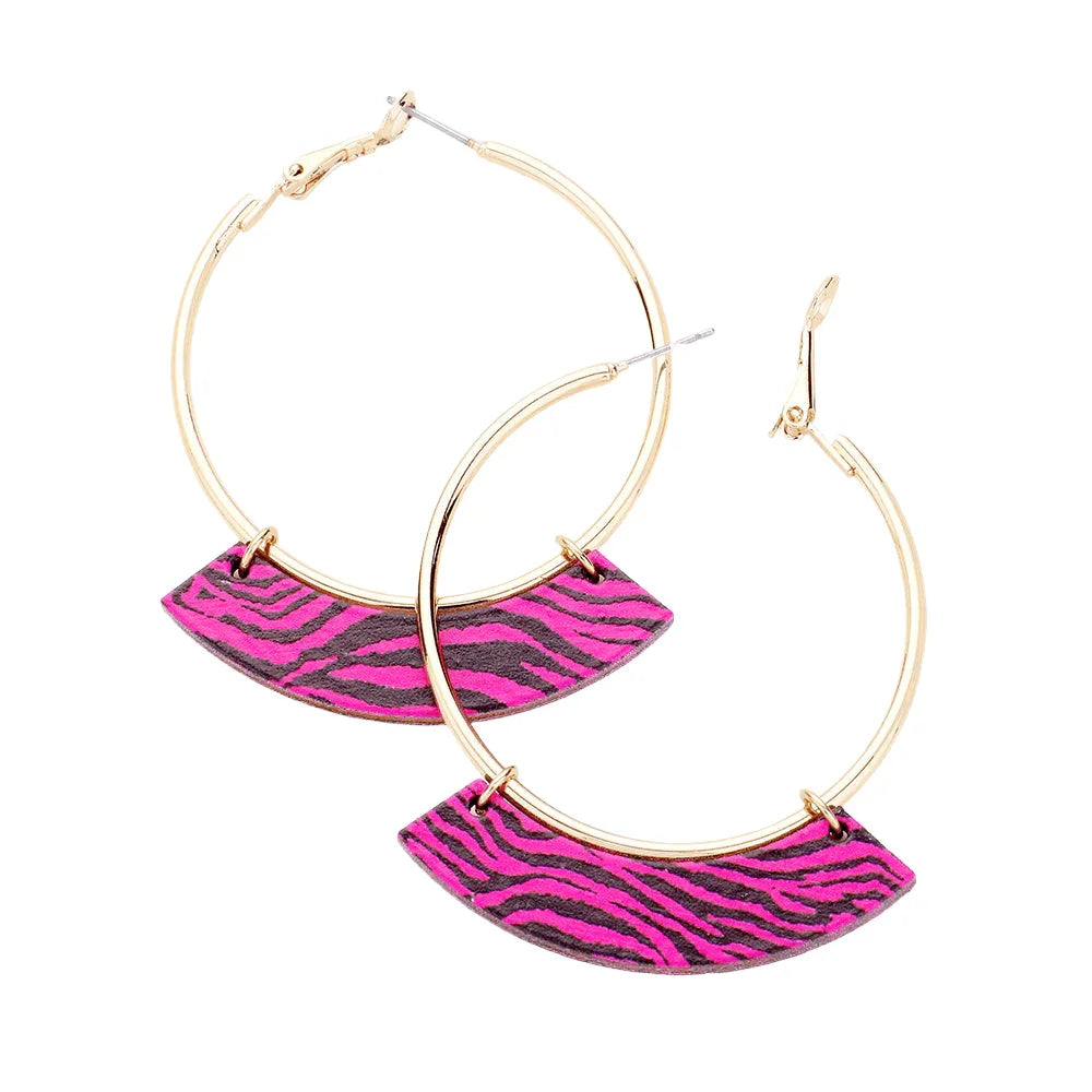 Gold Animal Pattern Print Wood Metal Dangle Earrings - Jewelry Store by Erik Rayo