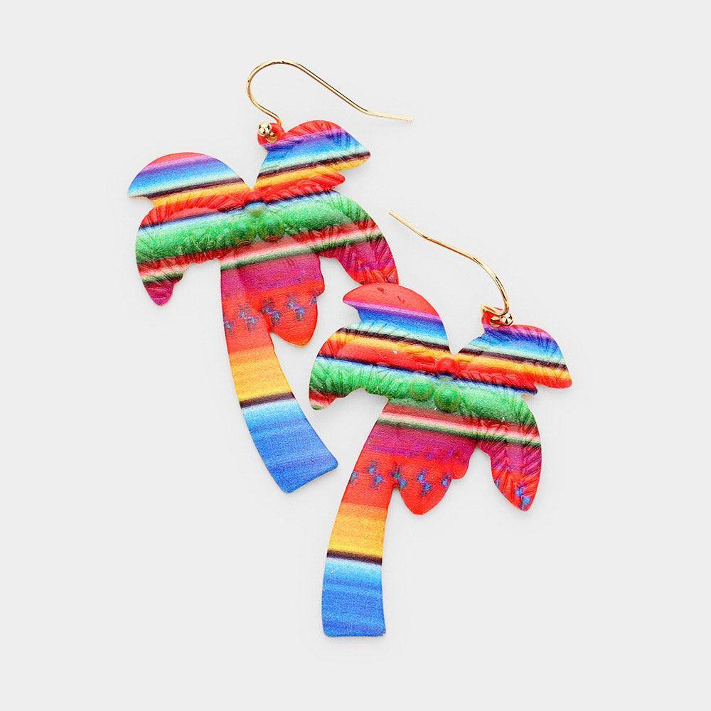 Orange Metal Detail Palm Tree Serape Dangle Earrings - Jewelry Store by Erik Rayo