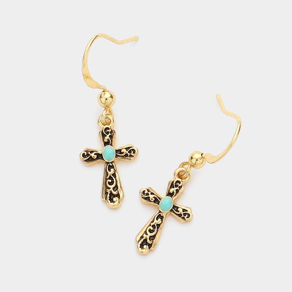 14K Gold Dipped Enamel Pointed Cross Dangle Earrings - Jewelry Store by Erik Rayo