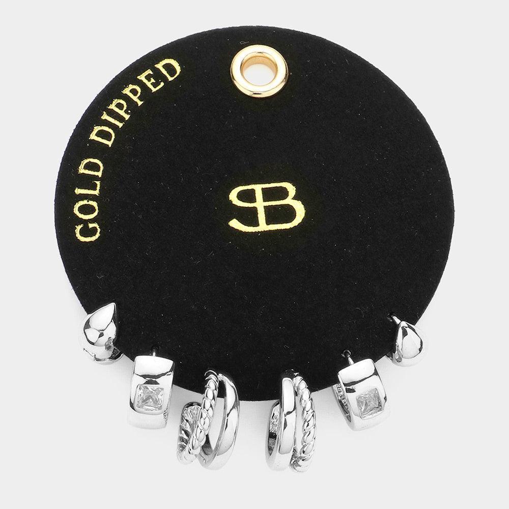 Silver Sterling Silver Dipped Stone Embellished Metal Hoop Pairs Earrings - Jewelry Store by Erik Rayo