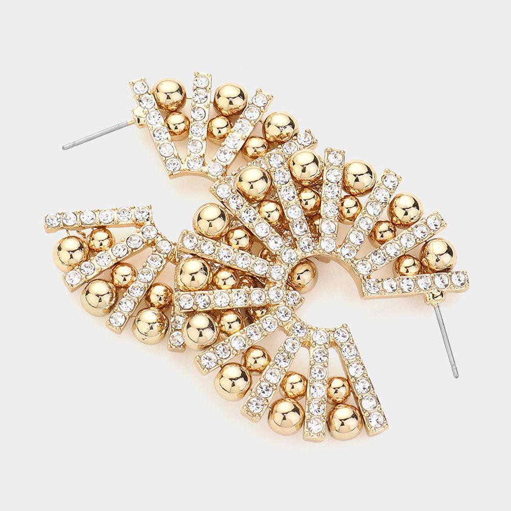 Gold Natural Stone Rhinestone Embellished Hoop Earrings - Jewelry Store by Erik Rayo