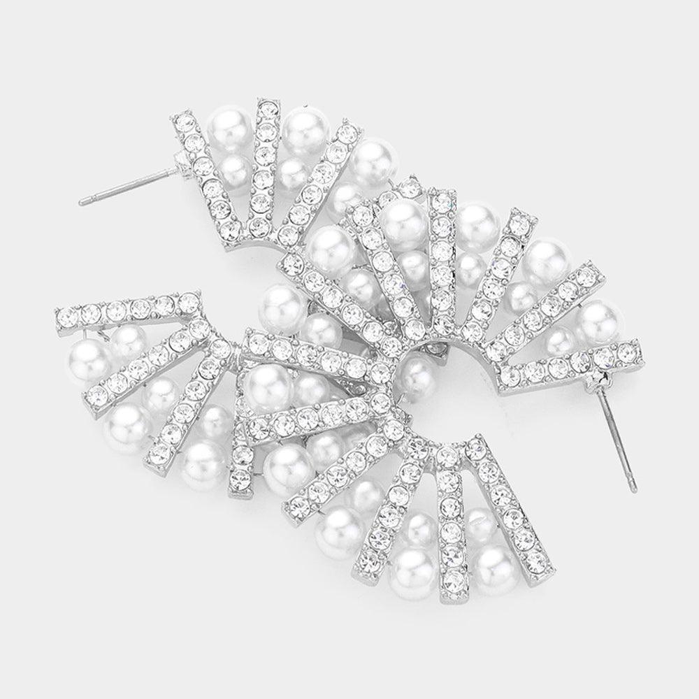 White Natural Stone Rhinestone Embellished Hoop Earrings - Jewelry Store by Erik Rayo