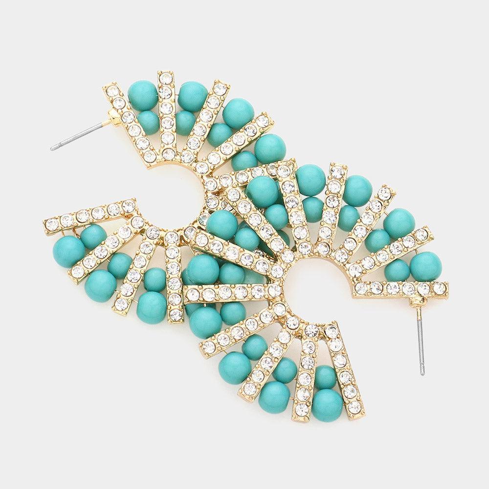 Turquoise Natural Stone Rhinestone Embellished Hoop Earrings - Jewelry Store by Erik Rayo