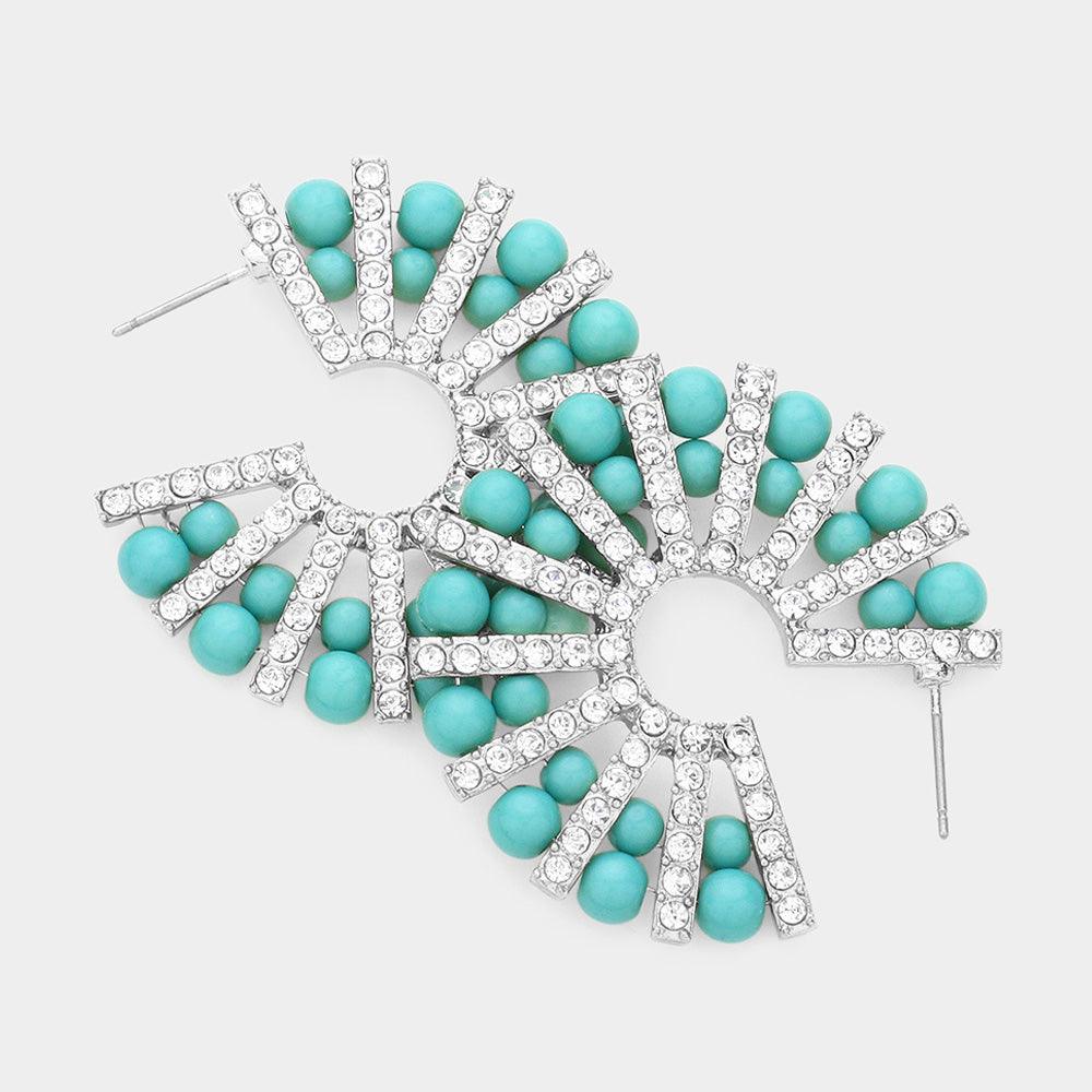 Turquoise Natural Stone Rhinestone Embellished Hoop Earrings