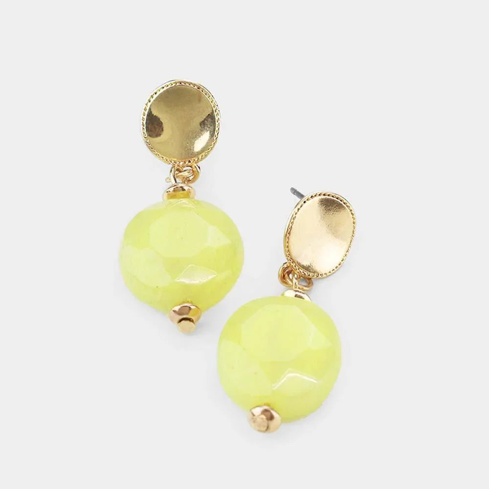 Round Metal Disc Semi Precious Stone Dangle Earrings - Jewelry Store by Erik Rayo