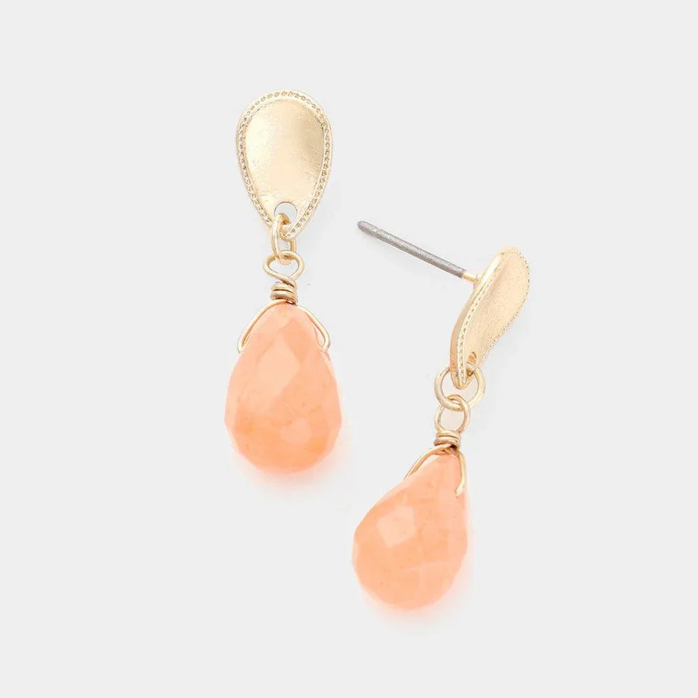 Peach Semi Precious Stone Dangle Earrings - Jewelry Store by Erik Rayo