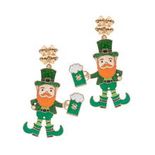 Load image into Gallery viewer, Green St Patricks Day Enamel Leprechaun Dangle Earrings
