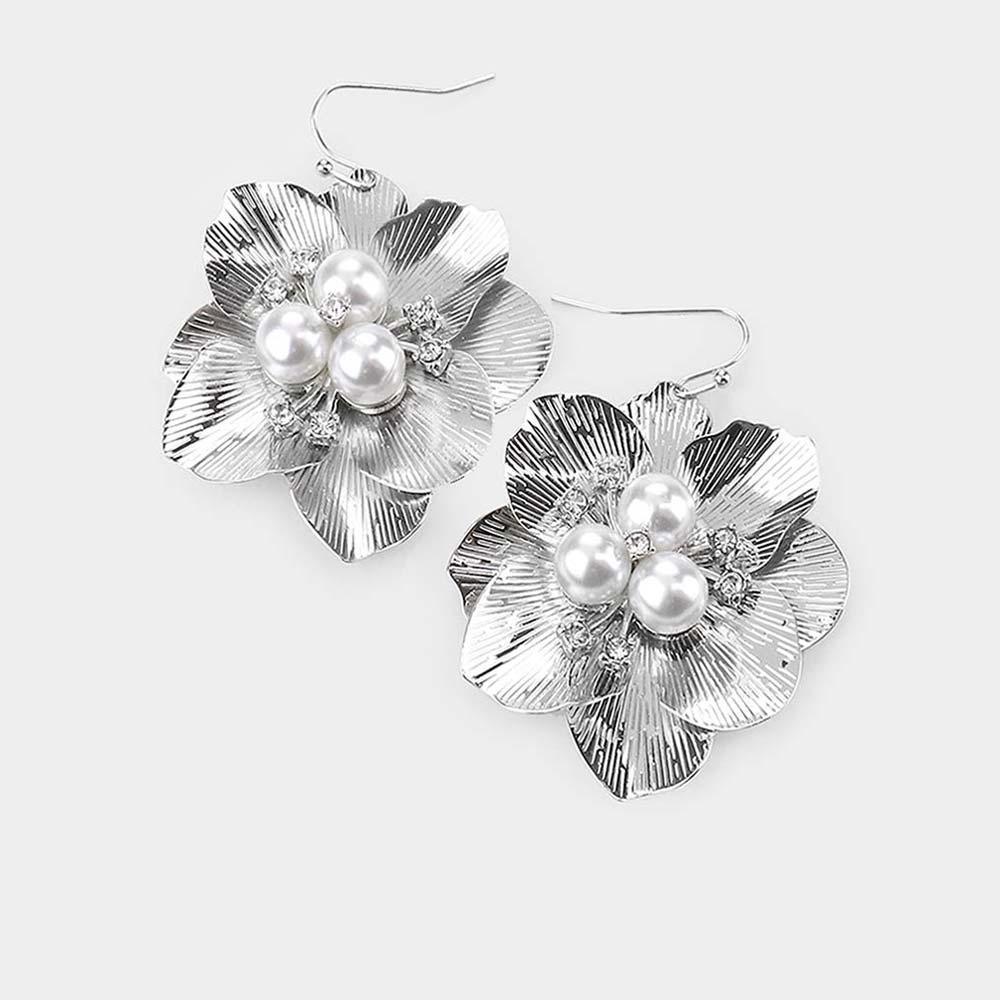Pearl Rhinestone Embellished Flower Earrings - Jewelry Store by Erik Rayo