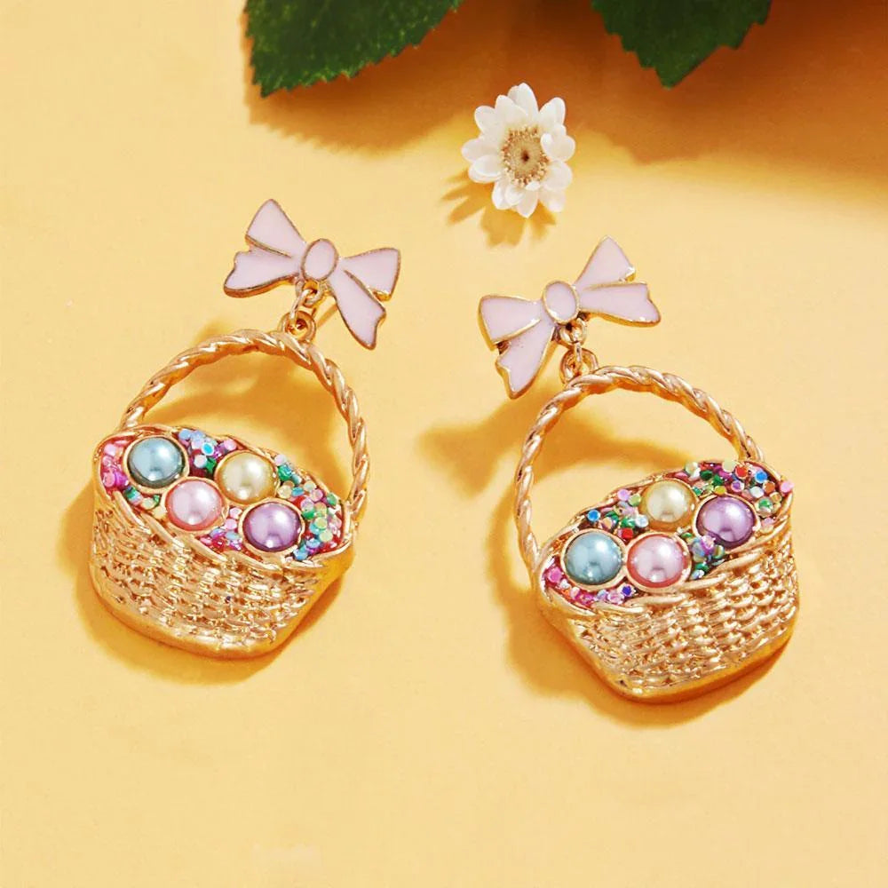 Easter Egg Basket Dangle Earrings - Jewelry Store by Erik Rayo