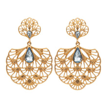 Load image into Gallery viewer, Gold Teardrop Stone Embellished Metal Chandelier Filigree Dangle Earrings
