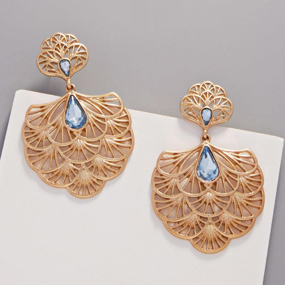 Gold Teardrop Stone Embellished Metal Chandelier Filigree Dangle Earrings - Jewelry Store by Erik Rayo