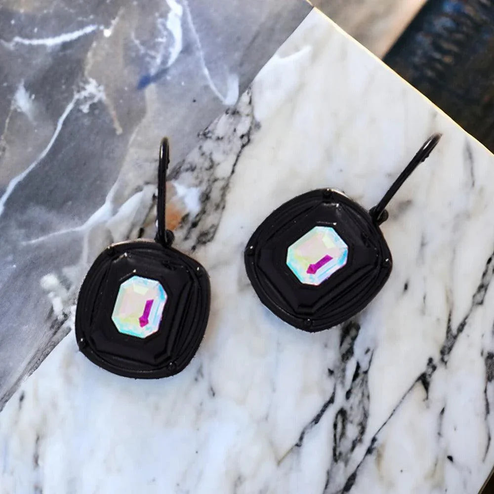 Black Crystal Stone Square Cluster Dangle Earrings - Jewelry Store by Erik Rayo