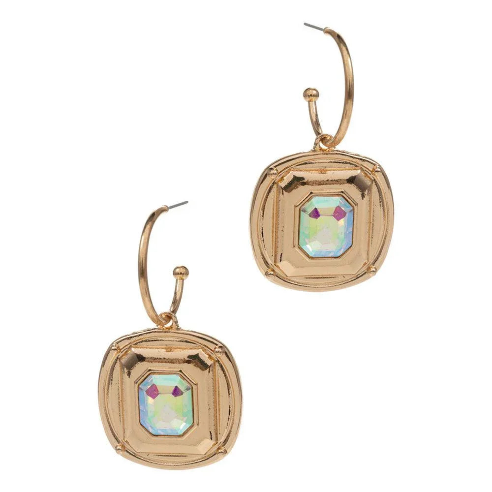 Gold Crystal Stone Square Cluster Dangle Earrings - Jewelry Store by Erik Rayo