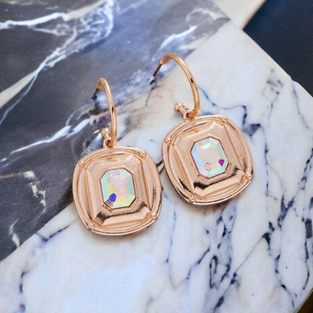 Gold Crystal Stone Square Cluster Dangle Earrings - Jewelry Store by Erik Rayo