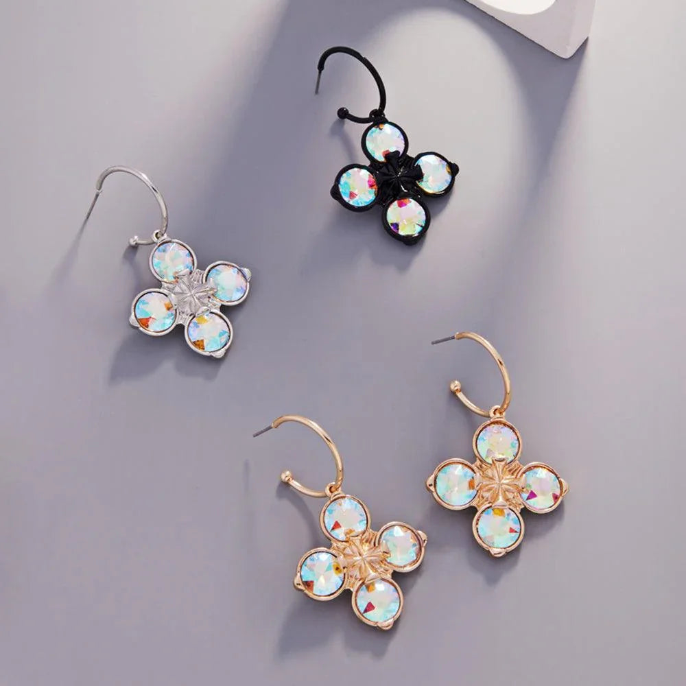 Crystal Stone Flower Cluster Dangle Earrings - Jewelry Store by Erik Rayo