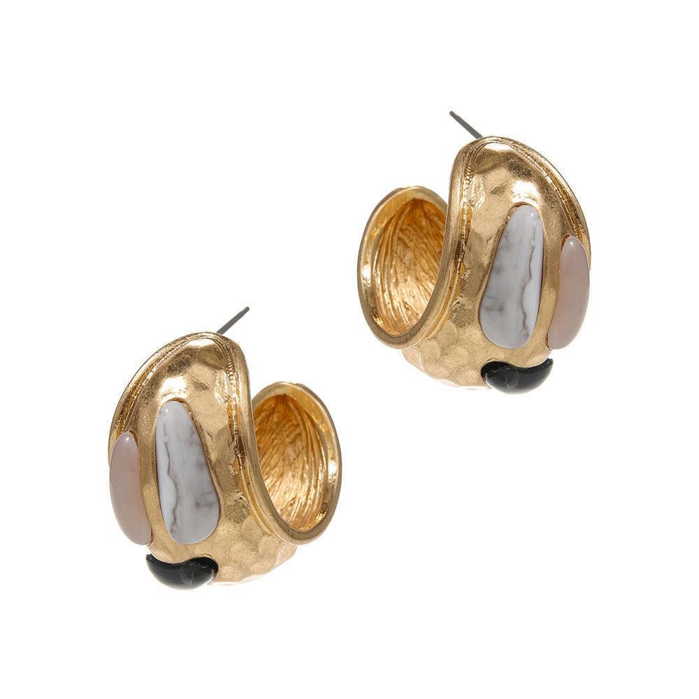 Natural Stone Accented Hammered Metal Hoop Earrings - Jewelry Store by Erik Rayo