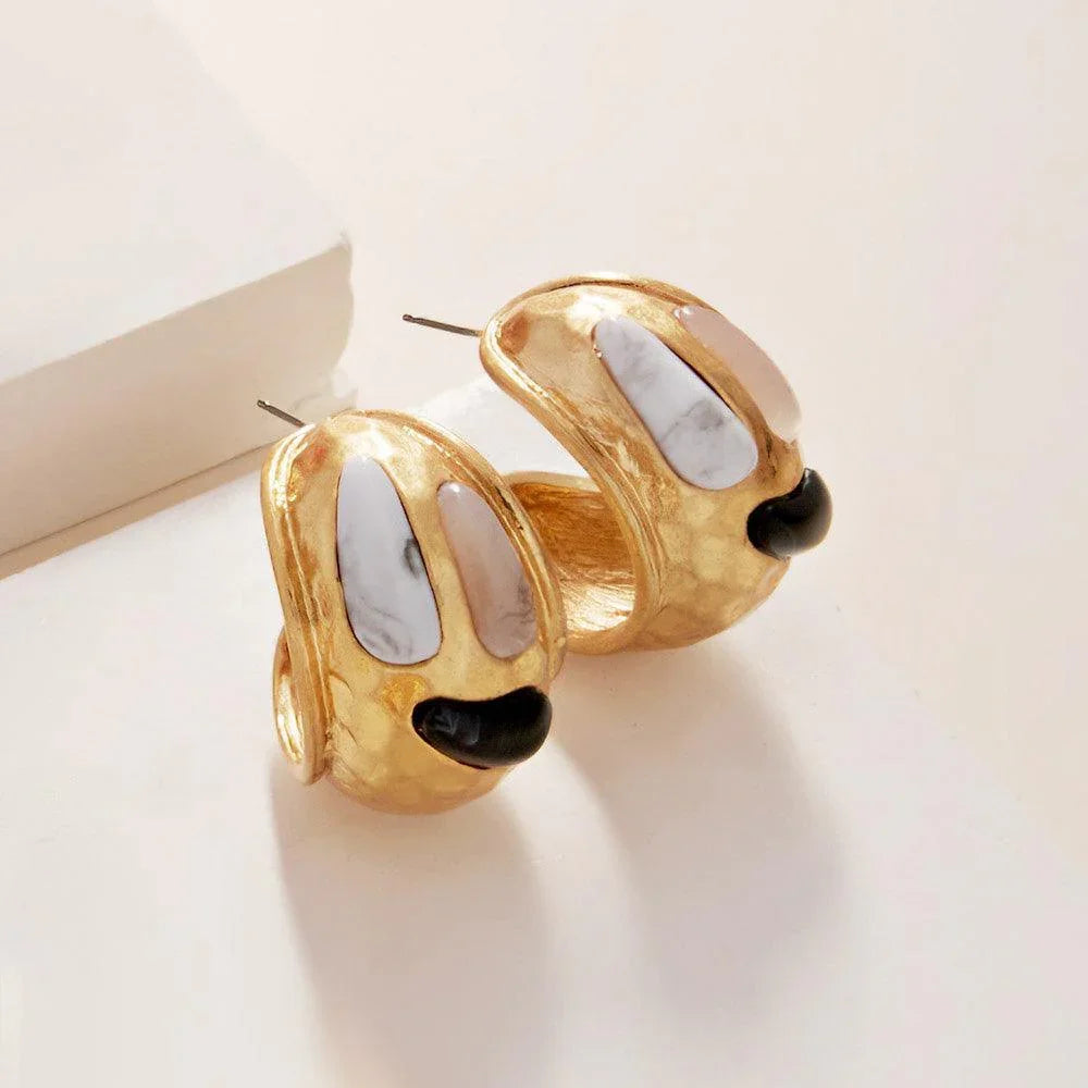 Natural Stone Accented Hammered Metal Hoop Earrings - Jewelry Store by Erik Rayo