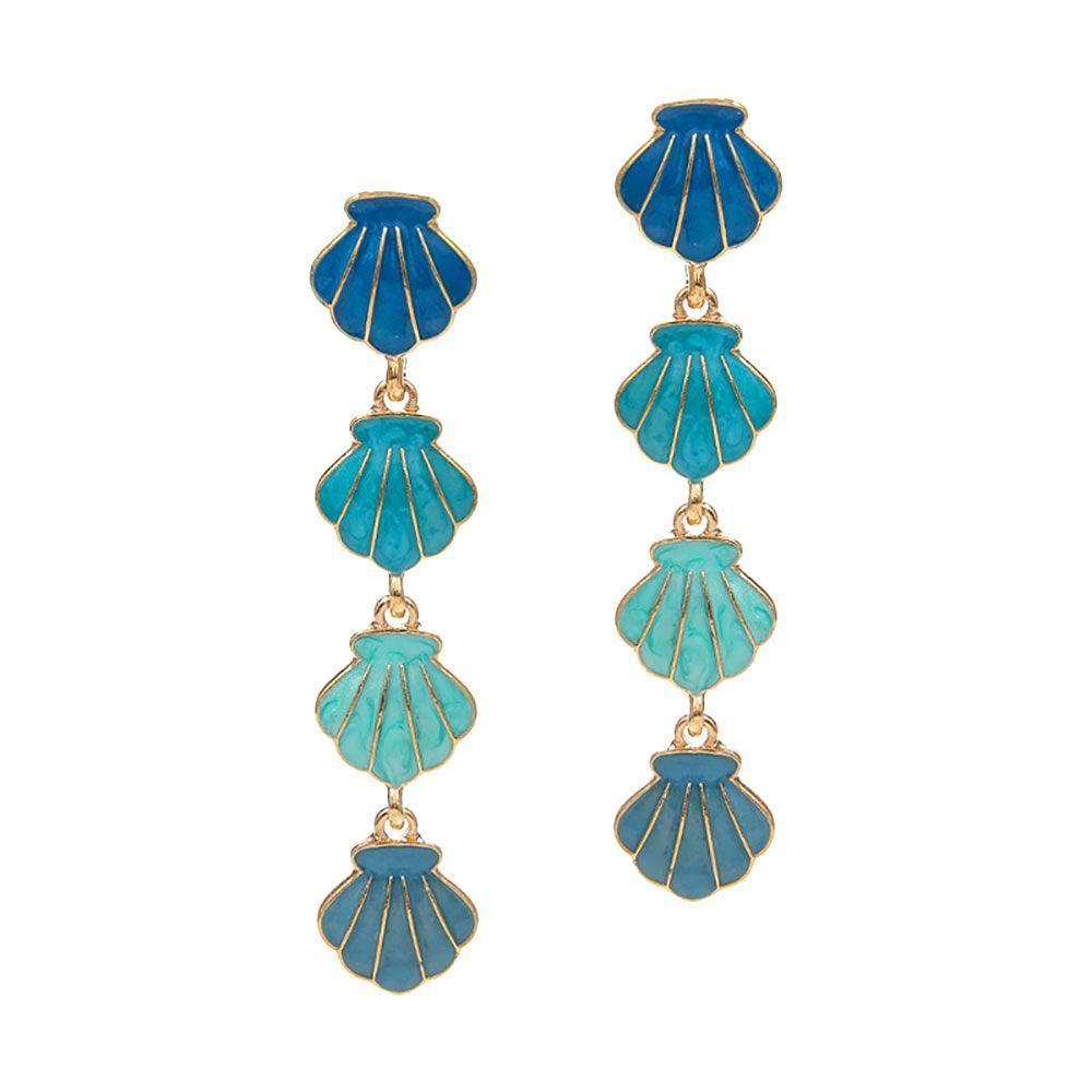 Blue Enamel Shell Link Dropdown Earrings - Jewelry Store by Erik Rayo