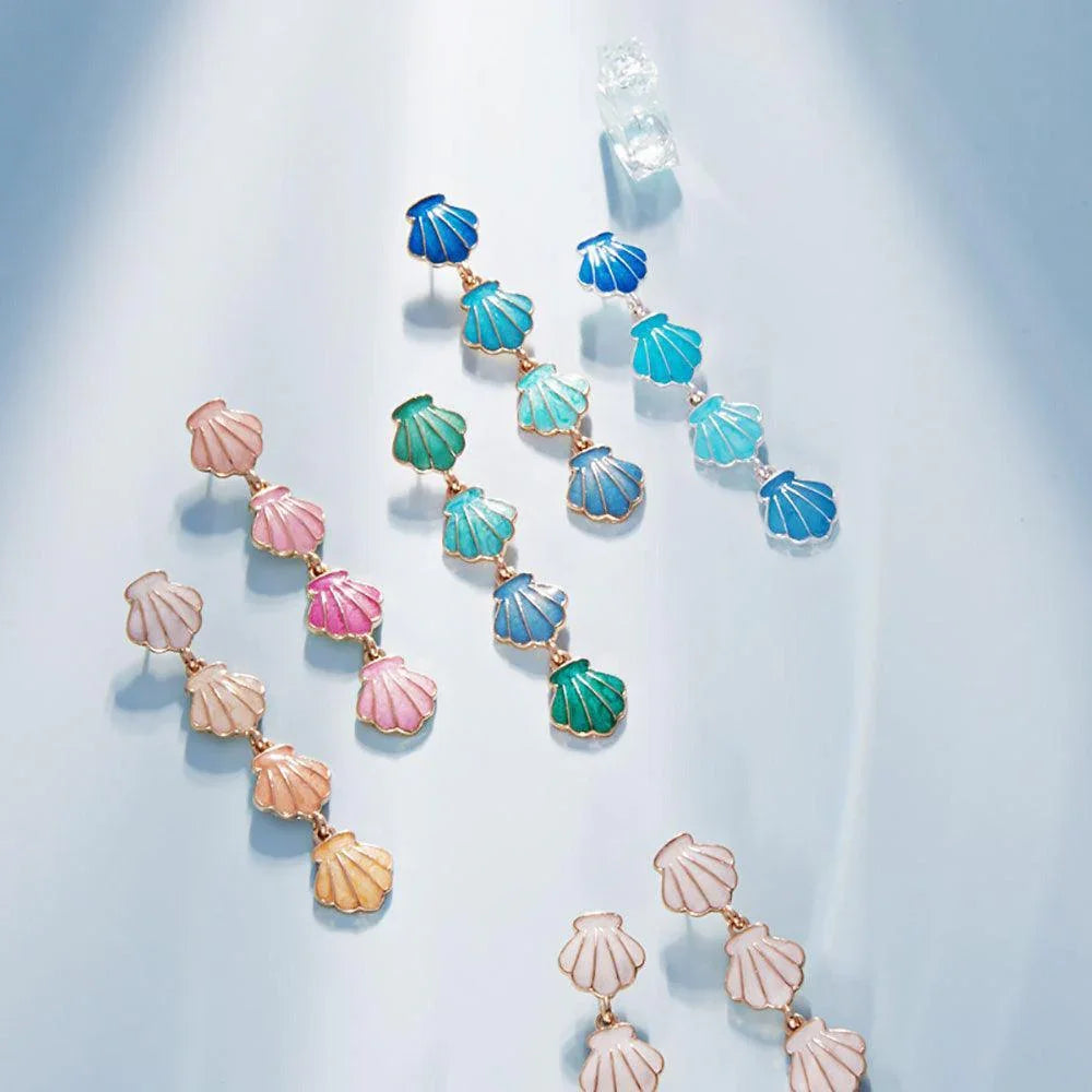 Blue Enamel Shell Link Dropdown Earrings - Jewelry Store by Erik Rayo