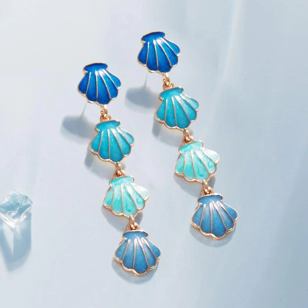 Blue Enamel Shell Link Dropdown Earrings - Jewelry Store by Erik Rayo