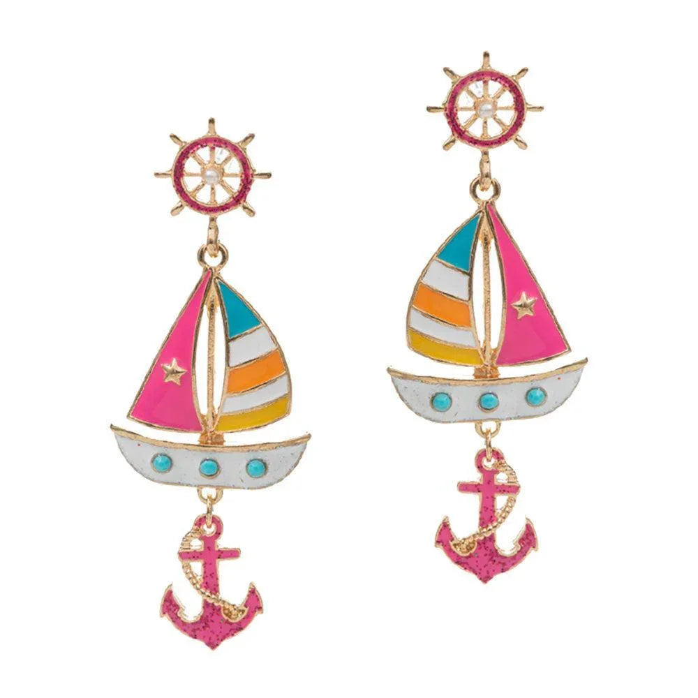 Enamel Boat Anchor Dangle Earrings - Jewelry Store by Erik Rayo